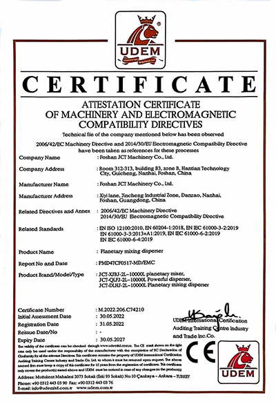 triple shaft mixer certificate